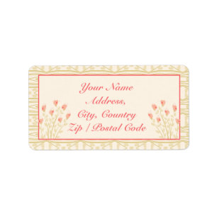 Pink coral heart shaped girly floral label