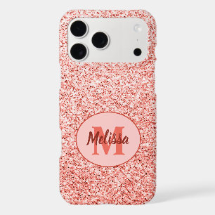 Pink coral light pastel sparkles bling Monogram