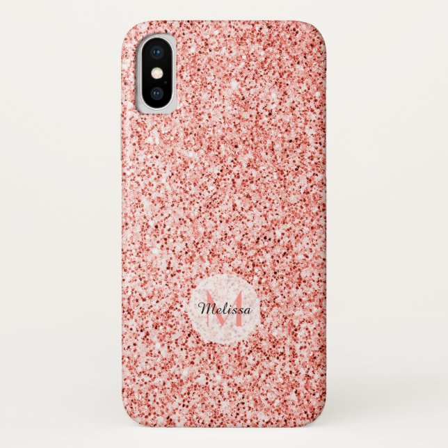 Pink coral light pastel sparkles bling Monogram Case-Mate iPhone Case (Back)
