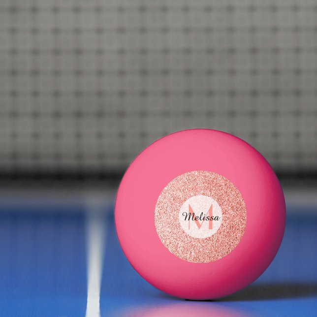 Pink coral light pastel sparkles bling Monogram Ping Pong Ball (Net)