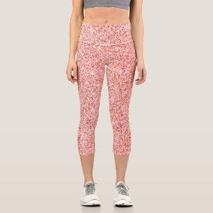 Pink coral light pastel sparkles glitter bling  capri leggings