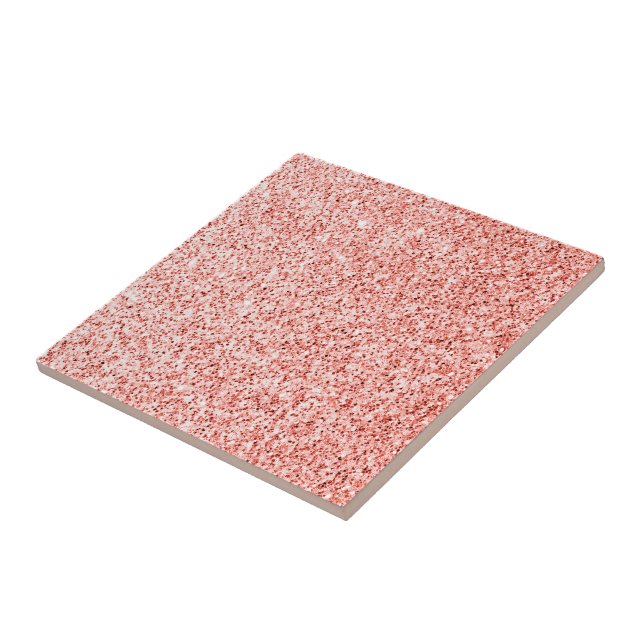 Pink coral light pastel sparkles glitter bling  tile (Side)