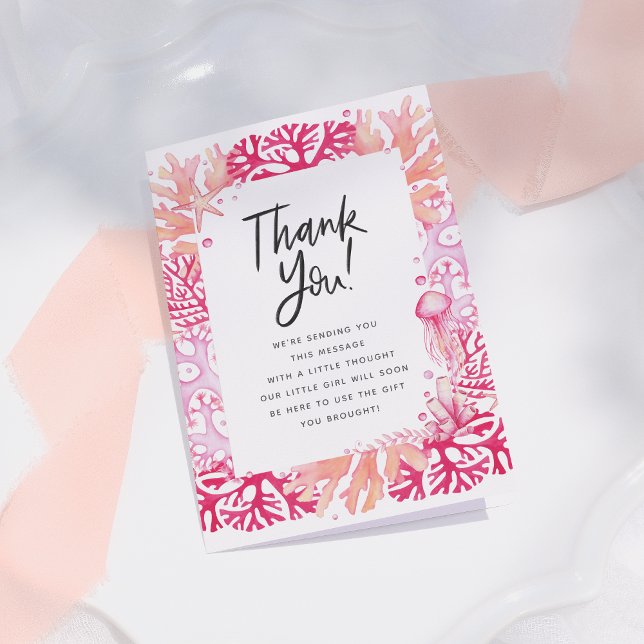 Pink Coral Nautical Baby Shower Thank You Card (Creator Uploaded)