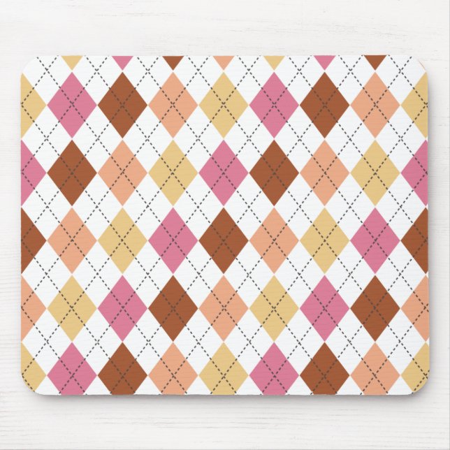Pink, Coral, Peach & Brown Argyle Preppy Mousepad (Front)