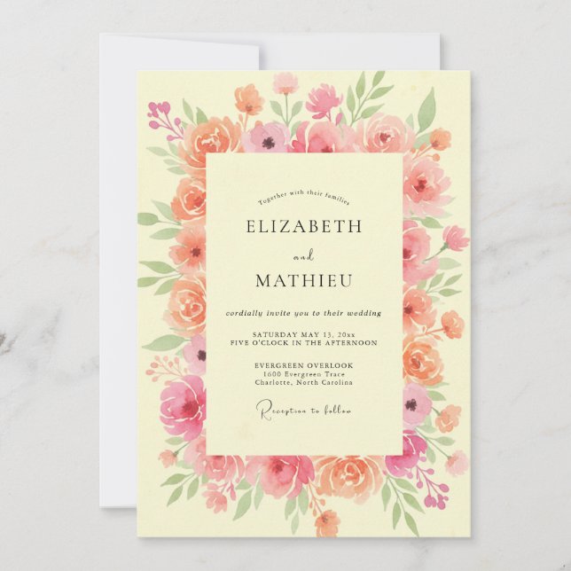 Pink Coral Peony Wedding Invitation (Front)