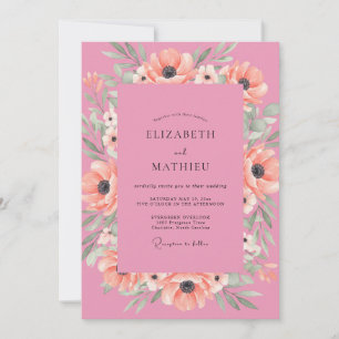 Pink Coral Poppy Wedding Invitation