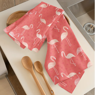 Pink Coral Red Flamingo Pattern Personalised Tea Towel