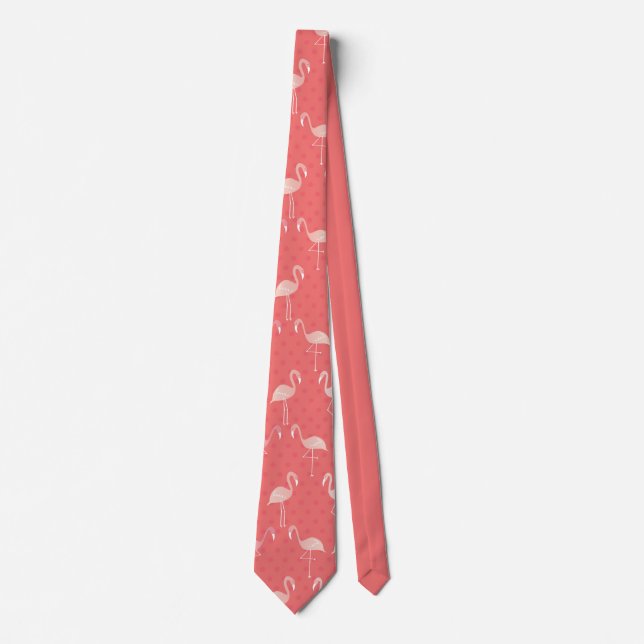 Pink Coral Red Flamingo Seamless Pattern Tie (Front)