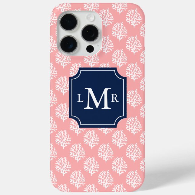 Pink Coral Reef Pattern and Monogram Case-Mate iPhone Case (Back)