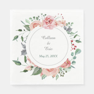 Pink Coral Rose Floral Wedding Napkin