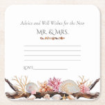 Pink Coral Seashells Pearls Starfish Driftwood   Square Paper Coaster<br><div class="desc">Beautiful advice and well-wishers Tropical,  Seashells,  White Pearls,  Pink Coral,  and Driftwood coaster. Perfect for your Seaside,  Beach,  or Tropical wedding.</div>
