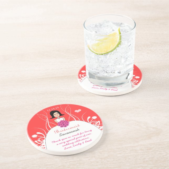 Pink & Coral Side Part Bridesmaid Gown Coaster (Side)