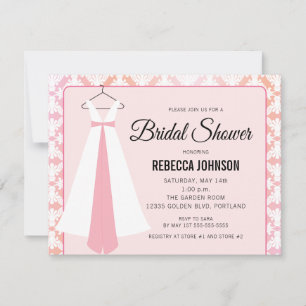 Pink & Coral Silhouette Gown Bridal Shower Invite