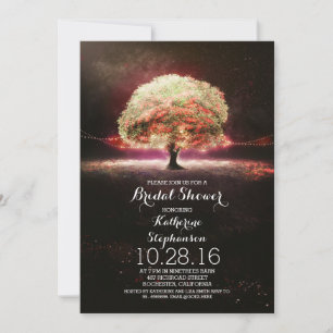 pink coral string lights tree bridal shower invite