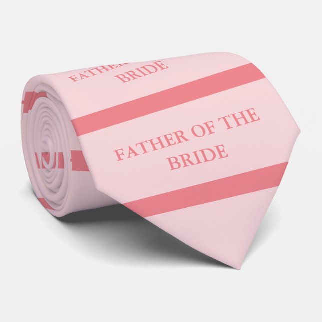 Pink Coral Striped Father of BRIDE/GROOM Neck Tie (Rolled)