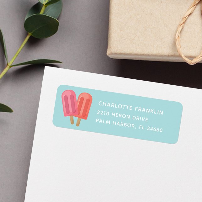 Pink & Coral Summer Popsicle Return Address (Creator Uploaded)