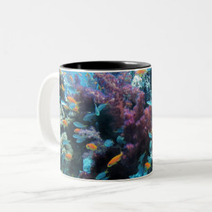 Pink Coral Underwater Two-Tone Coffee Mug