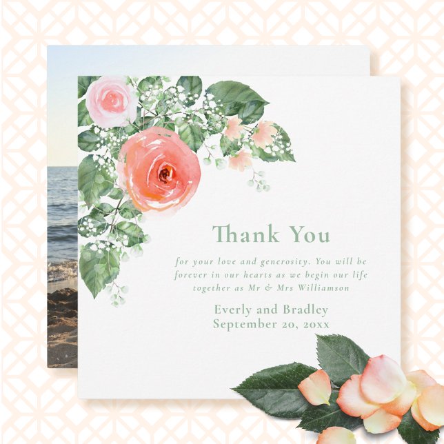  Pink Coral Watercolor Floral Wedding Thank You   Invitation (Creator Uploaded)