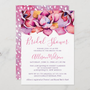 Pink Coral Watercolor Succulents Bridal Shower Invitation