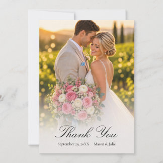 Pink Coral Wildflower Photo Wedding Thank You Card