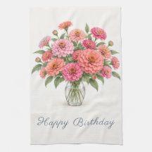 Pink Coral Zinnias Happy Birthday