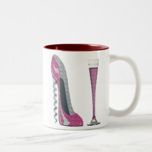 Pink Corkscrew Stiletto and Champagne Flute Two-Tone Coffee Mug