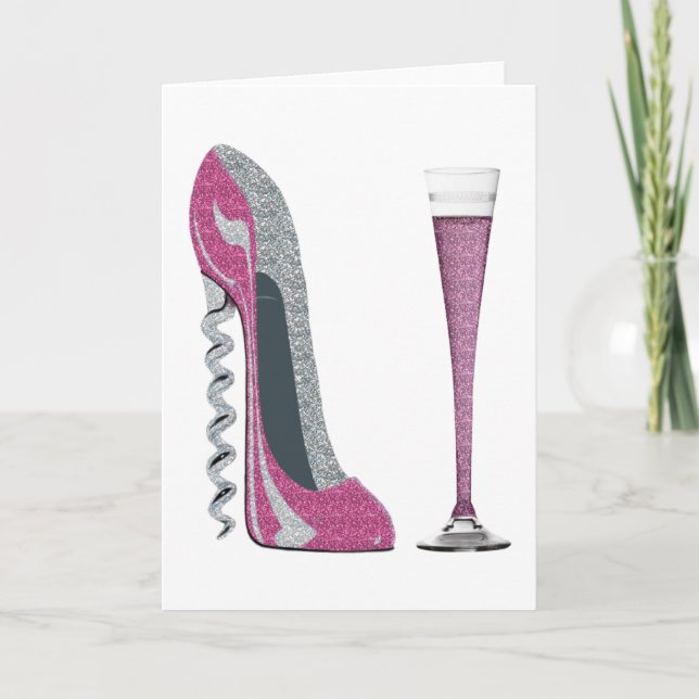 Pink Corkscrew Stiletto Champagne Flute Card (Front)