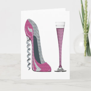 Pink Corkscrew Stiletto Champagne Flute Card