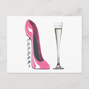 Pink Corkscrew Stiletto Shoe and Champagne Flute Postcard