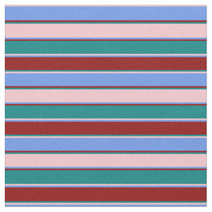 Pink, Cornflower Blue, Dark Red & Teal Stripes Fabric