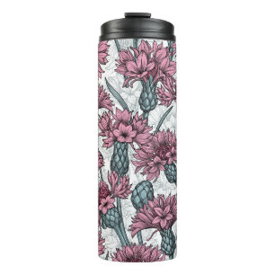 Pink cornflowers thermal tumbler
