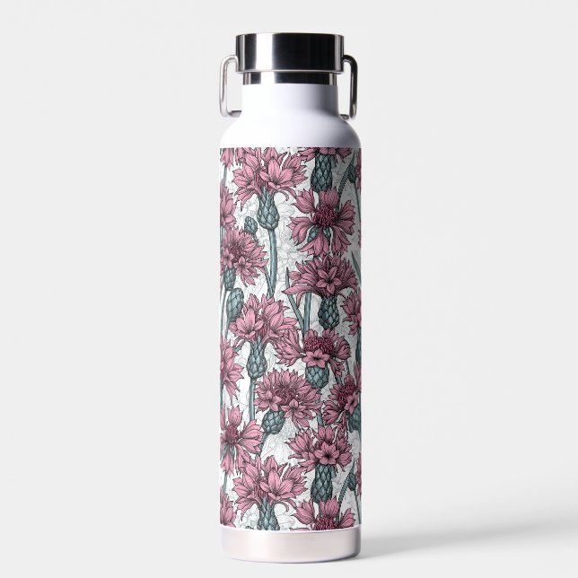 Pink cornflowers water bottle (Front)