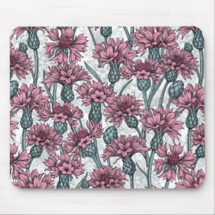 Pink cornflowers, wild flowers on white mouse mat