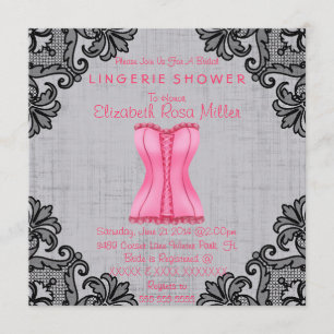Pink Corset & Black Lace Lingerie Bridal Shower Invitation