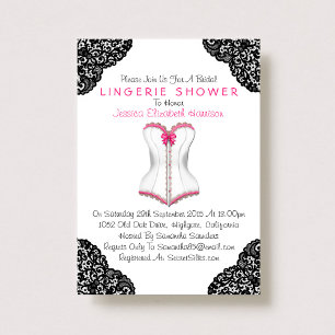 Pink Corset & Black Lace Lingerie Shower Invitation