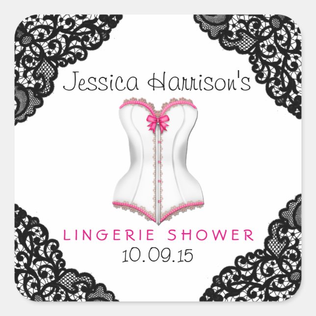 Pink Corset & Black Lace Lingerie Shower Stickers (Front)