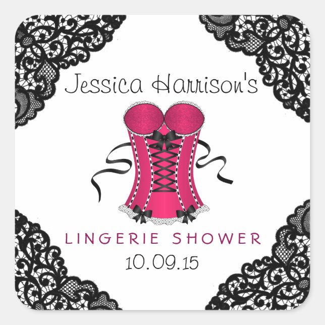 Pink Corset & Black Lace Lingerie Shower Stickers (Front)