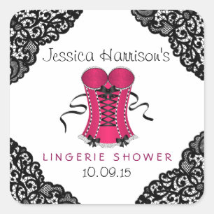 Pink Corset & Black Lace Lingerie Shower Stickers