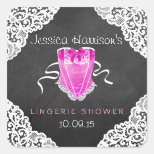 Pink Corset White Lace Chalkboard Lingerie Shower Square Sticker