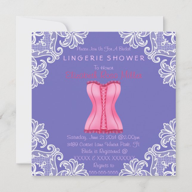 Pink Corset & White Lace Lingerie Bridal Shower Invitation (Front)