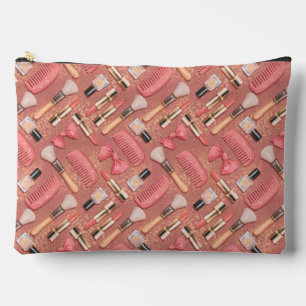 Pink Cosmetics Pattern Glitter Accessory Pouch