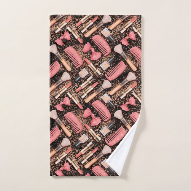 Pink Cosmetics Pattern Glitter  Hand Towel (Hand Towel)