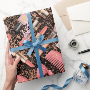 Pink Cosmetics Pattern Glitter  Wrapping Paper