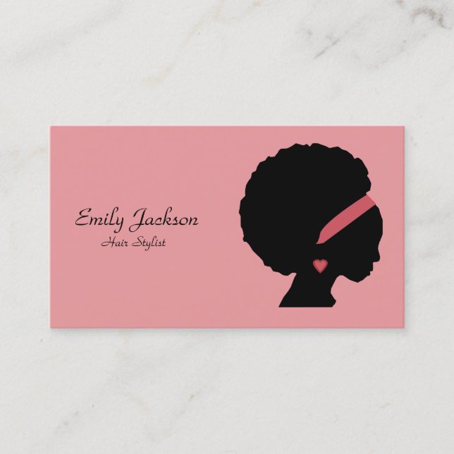Pink Cosmetology Natural Hair Afro Lady Business Card (Front)