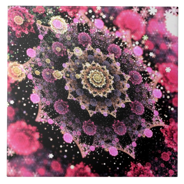 Pink Cosmic Burst Fractal Tile (Front)