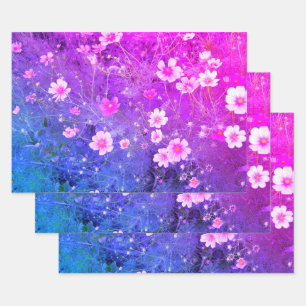 Pink Cosmos bipinnatus Flowers in Full Bloom Wrapping Paper Sheet