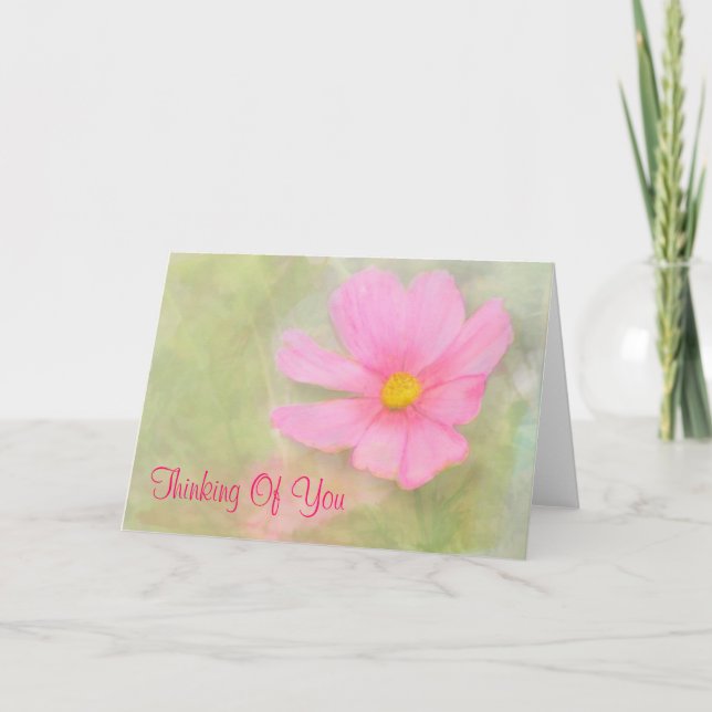 Pink Cosmos Blank Thinking Of You Card (Front)