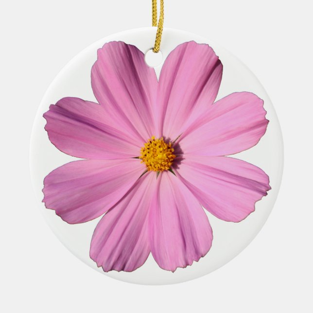Pink Cosmos Ceramic Tree Decoration (Front)