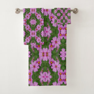 Pink Cosmos Daisy Flowers Abstract Nature Bath Towel Set