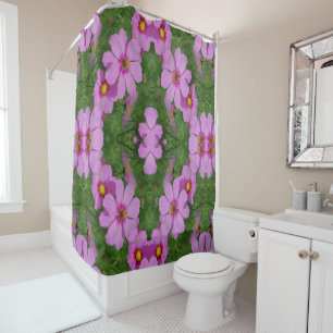 Pink Cosmos Daisy Flowers Abstract Nature Shower Curtain